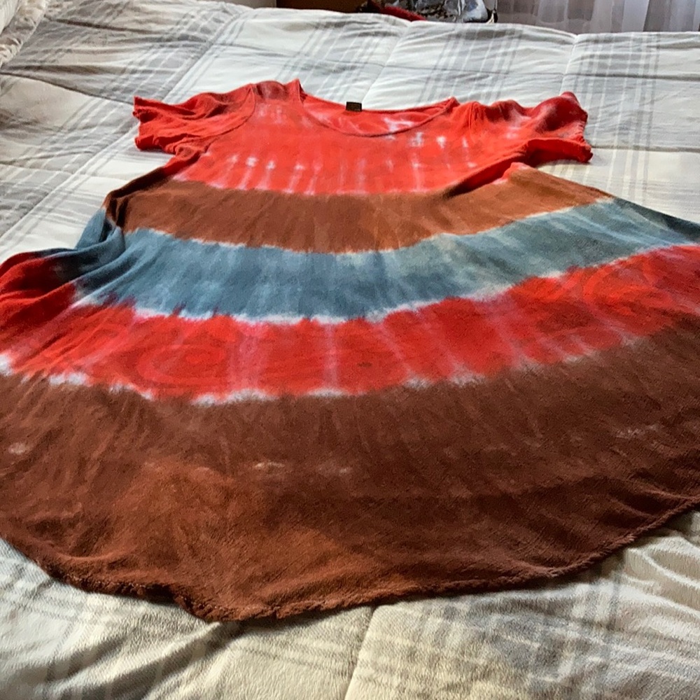 Tie dye dress. One size fits all, short sleeves , exaggerated A line